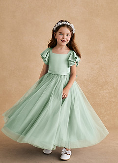 Azazie Suzy Flower Girl Dresses Agave A-Line with Sleeves Tulle Dress image4