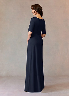Azazie Joelle vestidos de madre de la novia Vestido de Azul Marino Oscuro de Crepé elástico de Corte En A con Lentejuela image3