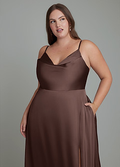 Azazie Sarella Bridesmaid Dresses Ganache A-Line Pleated Stretch Satin Dress image8