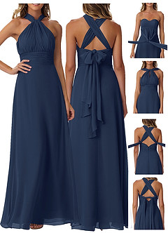 Azazie Fifi Brautjungfernkleider Wandelbar A-Linie Schulterfrei Chiffon Kleid Dunkelmarine image9