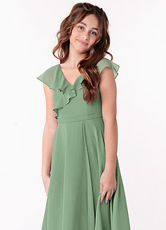 Azazie Posie Junior Matcha A-Line Ruched Chiffon Dress image6
