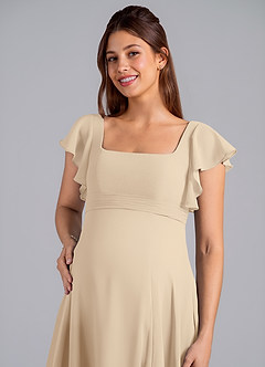 Azazie Bondi Maternity Bridesmaid Dresses A-Line Ruched Chiffon Floor-Length Dress image5