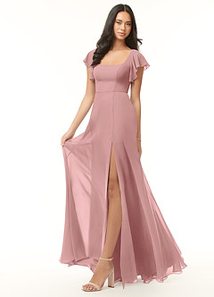 Azazie Bondi Brautjungfernkleider A-Linie Gekräuselt Chiffon Kleid Altrosa image4