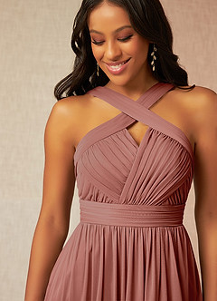 Azazie Hillian Bridesmaid Dresses Cedar Rose A-Line Halter Pleated Mesh Dress image5