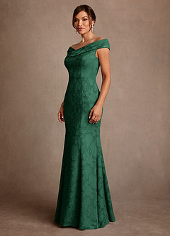 Azazie Aberdeen Mother of the Bride Dresses Dark Green Sheath Pleated Floral Burnout Dress image4