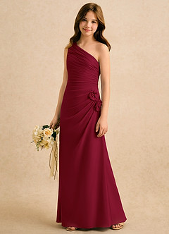 Azazie Sophie Girls Formal Robe Demoiselle D'honneur Fillette Robe Fourreau en Mousseline de soie Une épaule Bourgogne image4