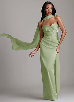 Azazie Sonora Bridesmaid Dresses Dusty Sage Sheath Strapless Stretch Satin Dress image1