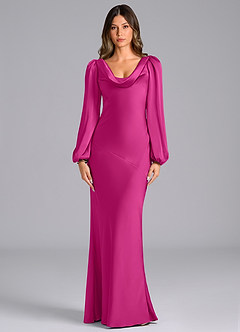 Azazie Rylina Bridesmaid Dresses Fuchsia Mermaid Long Sleeve Stretch Satin Dress image1