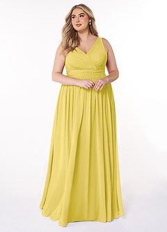 Azazie Kora Bridesmaid Dresses Canary A-Line Pleated Chiffon Dress image10