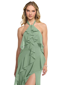 Azazie Velma Brautjungfernkleider A-Linie Seitliche Cut-Outs Chiffon Kleid Matcha image4