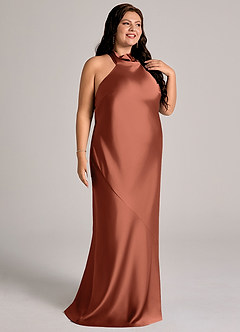 Azazie Velli Abiti da Damigella Abito Sirena in Raso Elasticizzato Collo Alto Argilla image12