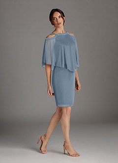 Azazie Junibee Abiti per la Madre della Sposa Abito Tubino in Maglia Lustrini Blu Polveroso image3