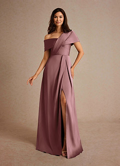 Azazie Milton Mother of the Bride Dresses Vintage Mauve A-Line Pleated Stretch Satin Dress image1