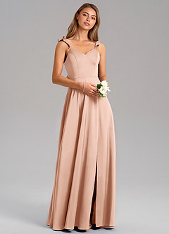 Azazie Everett Bridesmaid Dresses Rose Gold A-Line Stretch Satin Dress image1