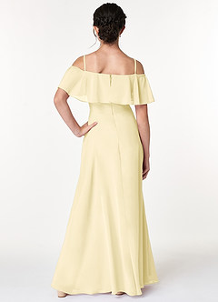 Azazie Maggie Junior Lemon Sorbet A-Line Off the Shoulder Chiffon Dress image2