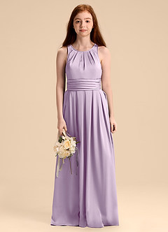 Azazie Bibiane Junior Frosted Lilac A-Line Pleated Stretch Satin Dress image6
