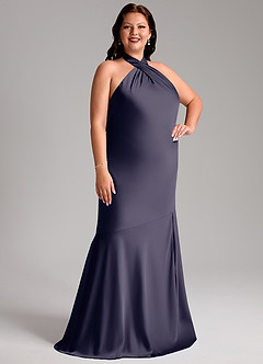 Azazie Lorena Bridesmaid Dresses Stormy Mermaid Pleated Stretch Satin Dress image10