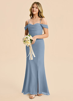 Azazie Nira Junior Dusty Blue Mermaid Ruched Chiffon Dress image5