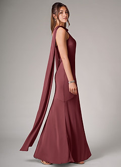 Azazie Kinsley Bridesmaid Dresses Merlot Mermaid Side Slit Stretch Satin Dress image6