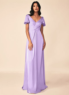 Azazie Soren Robes de demoiselle d'honneur Robe Trapèze en Satin extensible Plissée Lilas image1