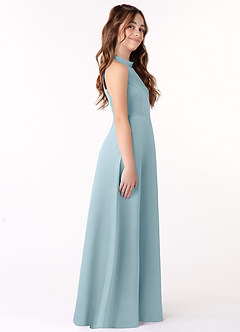Azazie Laurel Junior Moody Blue A-Line Stretch Satin Dress image2