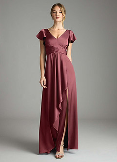 Azazie Omari Bridesmaid Dresses Merlot A-Line Stretch Satin Dress image3