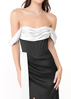 Azazie Amyra 신부 들러리 드레스 인어 오프 더 숄더 스트레치 새틴 바닥 길이 드레스 image8