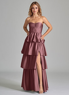 Azazie Faye Bridesmaid Dresses Vintage Mauve A-Line Ruched Stretch Satin Dress image5
