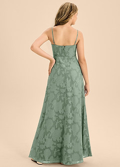 Azazie Kaylee Junior Matcha A-Line with Belt Floral Burnout Dress image2