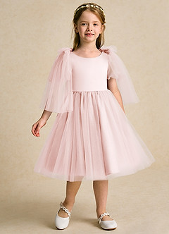 Azazie Duchess vestidos de niña de las flores Vestido de Rosa Rubor de Tul de Corte En A con Con mangas image3