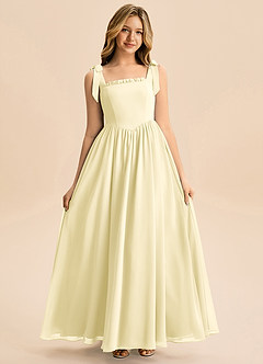 Azazie Delia Junior Abito A-Line in Chiffon Fiocco Sorbetto Al Limone image3