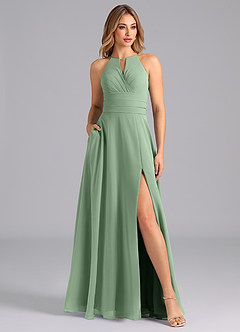 Azazie Denver Bridesmaid Dresses Matcha A-Line Pleated Chiffon Dress image1