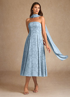 Azazie Lorain Mother of the Bride Dresses Sky Blue A-Line Pleated Floral Burnout Dress image2