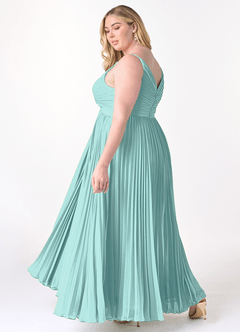 Azazie Raychelle Bridesmaid Dresses Aqua A-Line V-Neck Chiffon Dress image10