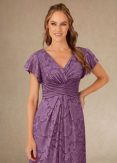 Azazie Vera 신부의 어머니 드레스 A라인 주름진 플로럴 번아웃 티 길이 드레스 image5