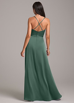 Azazie Naeem Bridesmaid Dresses Eucalyptus A-Line Stretch Satin Dress image6