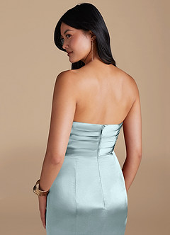 Azazie Yola Brautjungfernkleider Etui Plissee Metallischer Satin Kleid Nebel image3