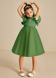 Azazie Kaeya Flower Girl Dresses Basil A-Line Bow Tulle Dress image3