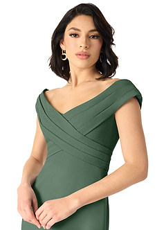 Azazie Evita Brautjungfernkleider A-Linie Schulterfrei Stretch-Krepp Kleid Eukalyptus image4