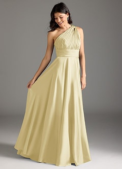 Azazie Charlize Bridesmaid Dresses Lemon Sorbet A-Line One Shoulder Stretch Satin Dress image2