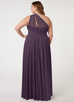 Azazie Charlize Bridesmaid Dresses Plum A-Line One Shoulder Mesh Dress image7