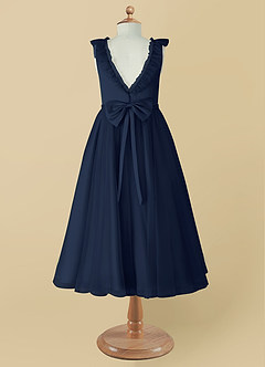 Azazie Dolly Flower Girl Dresses Dark Navy A-Line Bow Tulle Dress image8