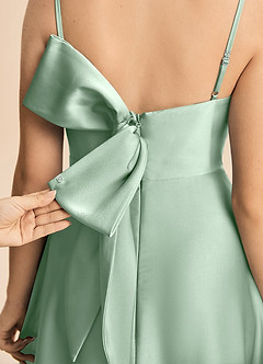 Azazie Isolde Junior Linia A Pofałdowany Satyna elastyczna Długość podłogi Młodsza druhna Sukienka image6