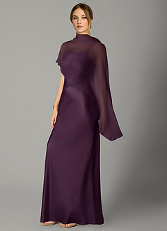 Azazie Jaleesa Jurken voor bruidsmeisjes Jurk van Stretch Satijn met A-Lijn Hoge Kraag Pruim image1