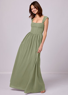 Barbie ♥ Azazie Bridesmaid Dresses Pistachio A-Line Corset Chiffon Dress image2