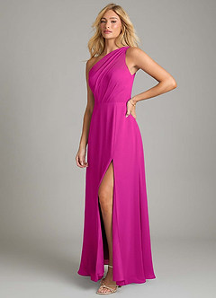 Azazie Phaedra Bridesmaid Dresses Fuchsia A-Line One Shoulder Chiffon Dress image5