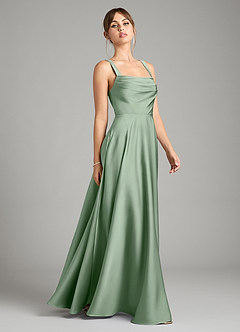 Azazie Shaude Bridesmaid Dresses Matcha A-Line Pleated Stretch Satin Dress image7