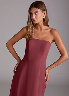 Azazie Wren Bridesmaid Dresses Merlot A-Line Side Slit Chiffon Convertible Dress image5
