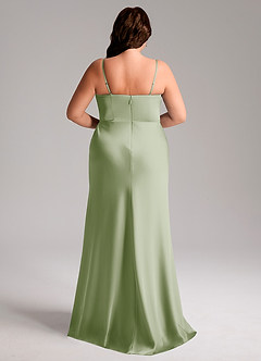 Azazie Lidia Robes de demoiselle d'honneur Robe Sirène en Satin extensible Fente Latérale Vert Sauge image9