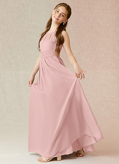 Azazie Bibiane Junior Powder Pink A-Line Pleated Chiffon Dress image3